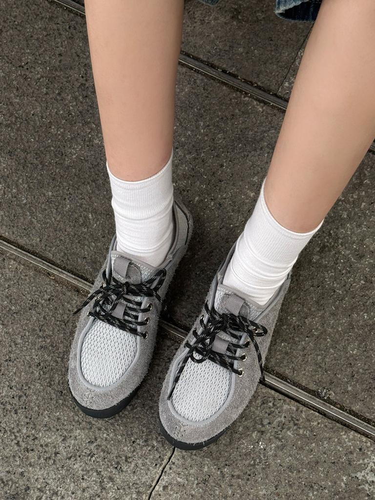 Vintage Suede Mesh Sneakers for Women Breathable Lightweight Casual Lace-Up Shoes with Rubber Sole