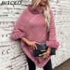 BITCED Oversized Fall/Winter Warm Faux Rabbit Fur Collar Cape Chunky Cable Knit Sweater Jacket