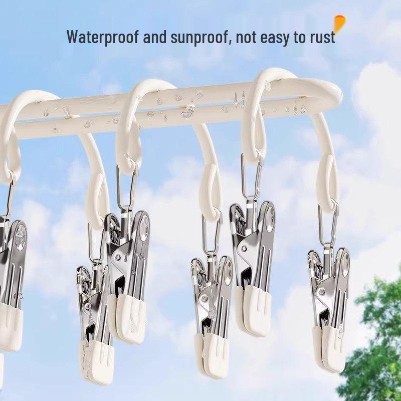 Stainless Steel Sock Drying Rack with Multiple Clips for Balcony and Dormitory Use
