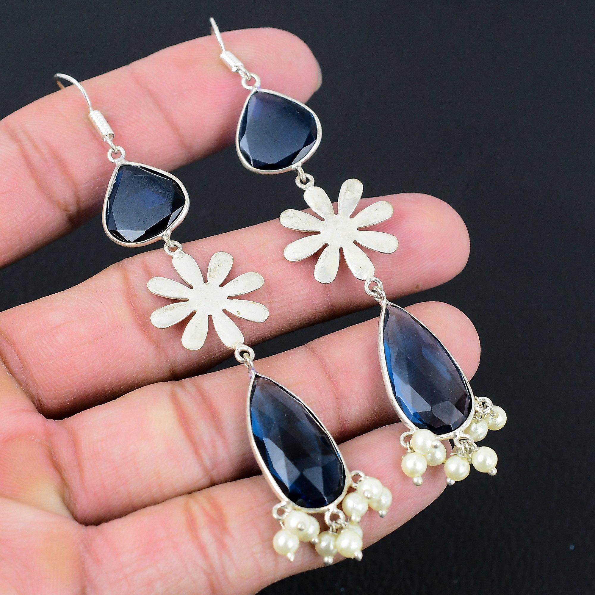 

Natural Iolite Quartz Gemstone Drop/Dangle Earrings 925 Silver For Women