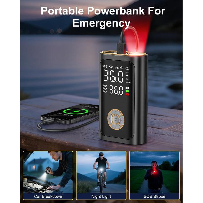 Tire Inflator Portable Air Compressor - 150 PSI Portable Air Pump for Car Tires, Cordless Electric Bike Tire Pump with Digital Pressure Gauge, LED