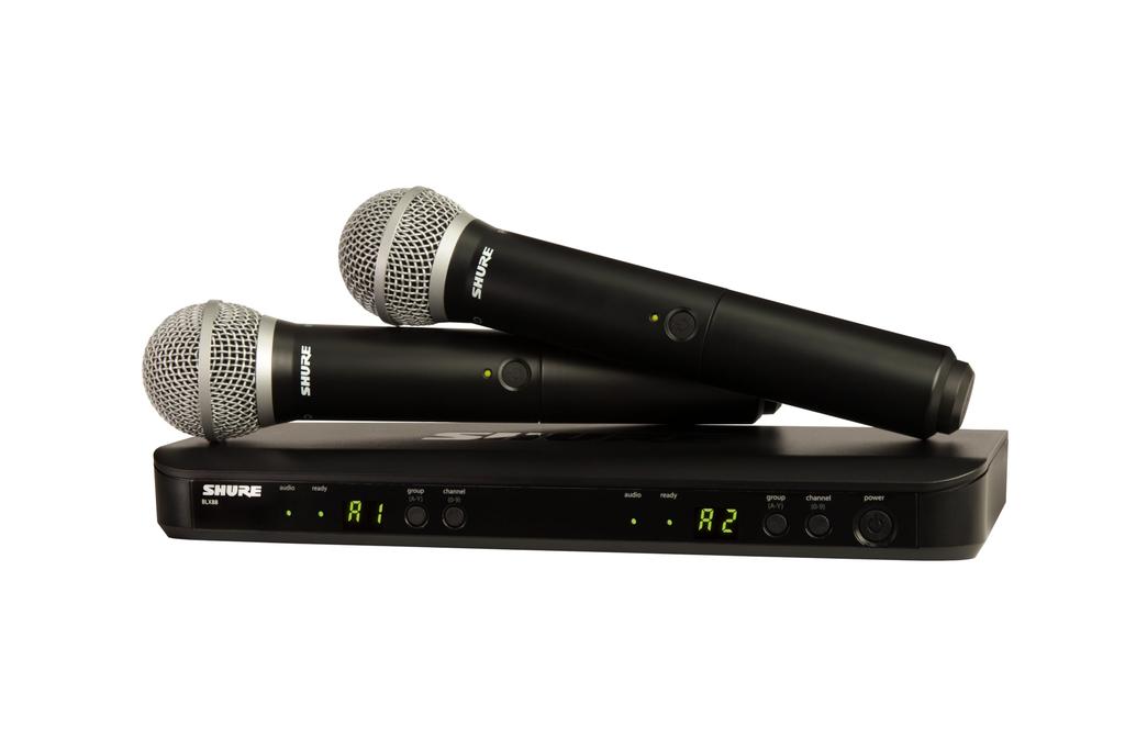 Shure Wireless Microphone System Handheld Dynamic Microphone BLX88 Receiver Dual Channel Professional Singer Vocal Performance Live Event Presentation