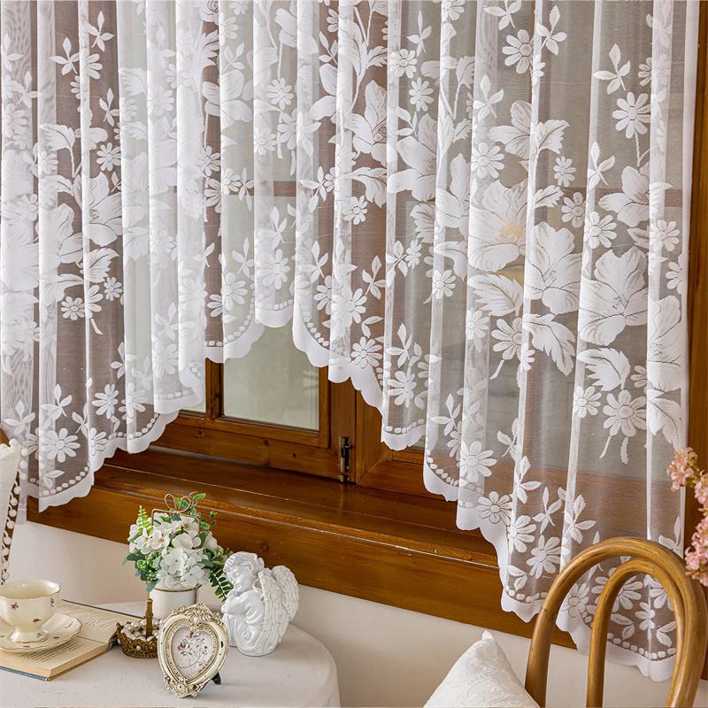 Französischer Romantischer Bestickter Kurzer Vorhang Halbvorhang für Wohnzimmer Schlafzimmer Tür Fenster Dekorativer Transparenter Vorhang 100cm Breit