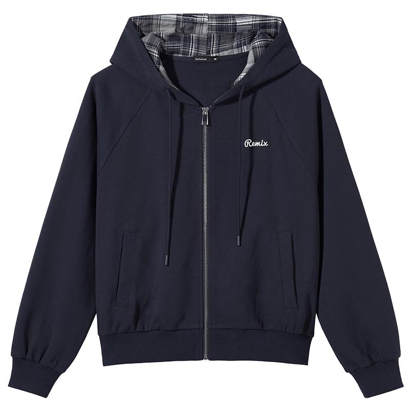 Hotwind Women s Contrast Plaid Hooded Cardigan S