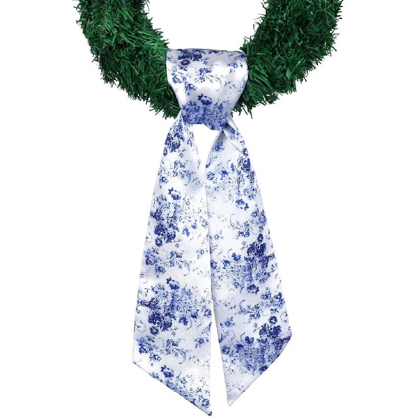 2 Pcs Wreath Sash for Front Door Reversible Chinoiserie Wreath Sash Accessories Decor for Monogram Garland Ribbon Porch Indoor Outdoor Home Party