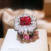 Fashion Red Zircon Paraiba Ring  Silver Simple Geometry Zircon Ring For Women Party Wedding Bridal Gift