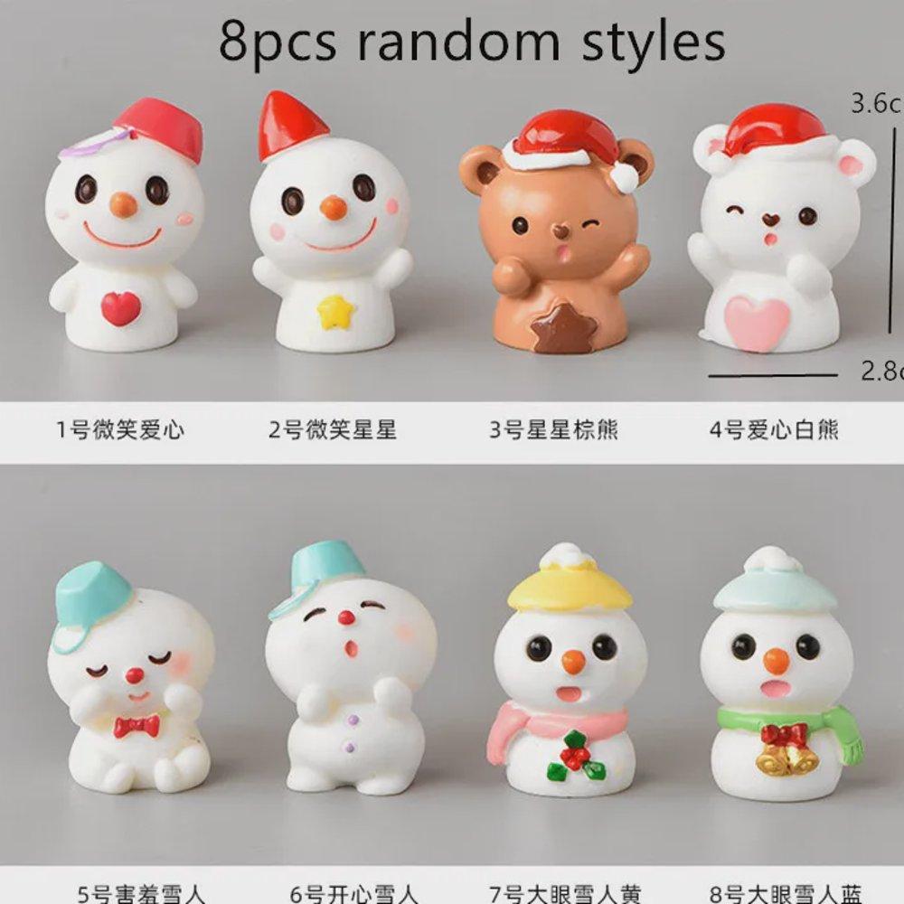 8pcs Miniature Christmas Figurine Set Christmas Decoration Fairy Snowman Santa Claus Miniature Figurines Xmas Gifts DIY Home Decor