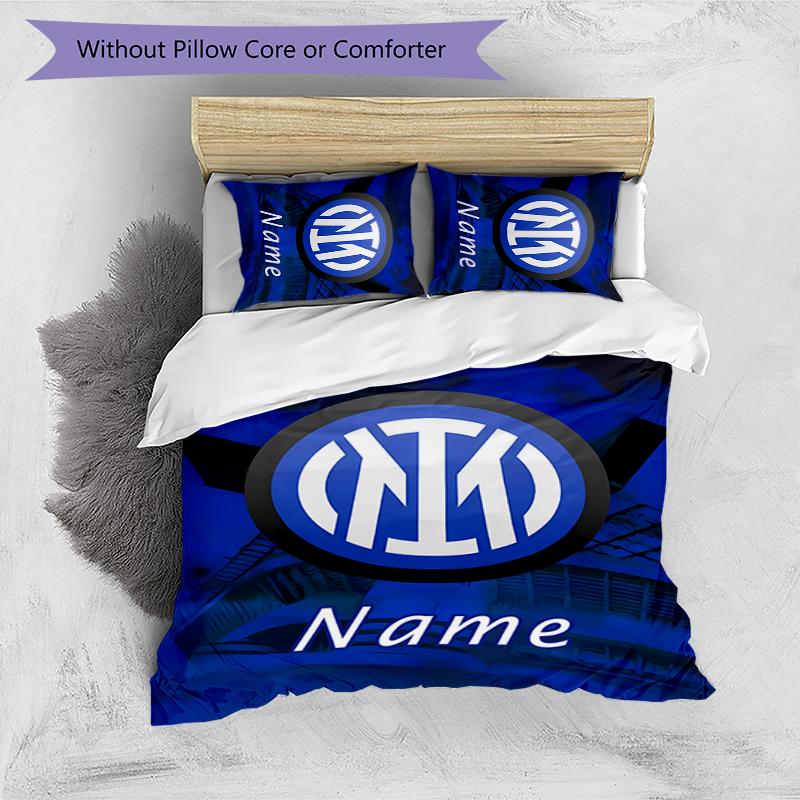 3pcs Custom Name Cartoon Inter Milan Bedding Set Duvet Cover Closure Includes 1 Duvet Cover & 2 Pillowcases for All Seasons Bedroom Decor