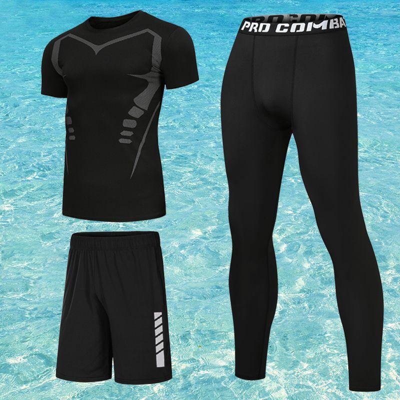 Mens UV Protection Rash Guard Set Long Sleeve Pants Short Swimwear Snorkeling Surfing Diving
