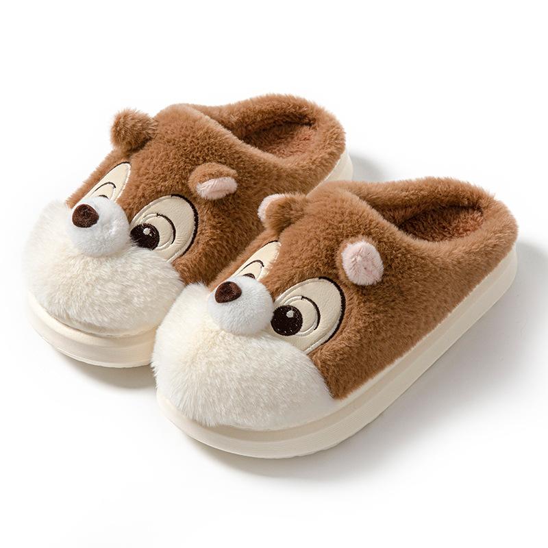 2024 new    autumn and winter cute squirrel home slippers home warm lightweight thick-soled couple slippers