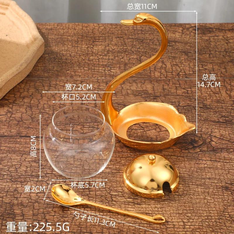 Top Zinc Alloy Condiment Pot Seasoning Container Spice Ceramics Glass Jar Salt Sugar Bowl Pepper Coffee Storage Organizer