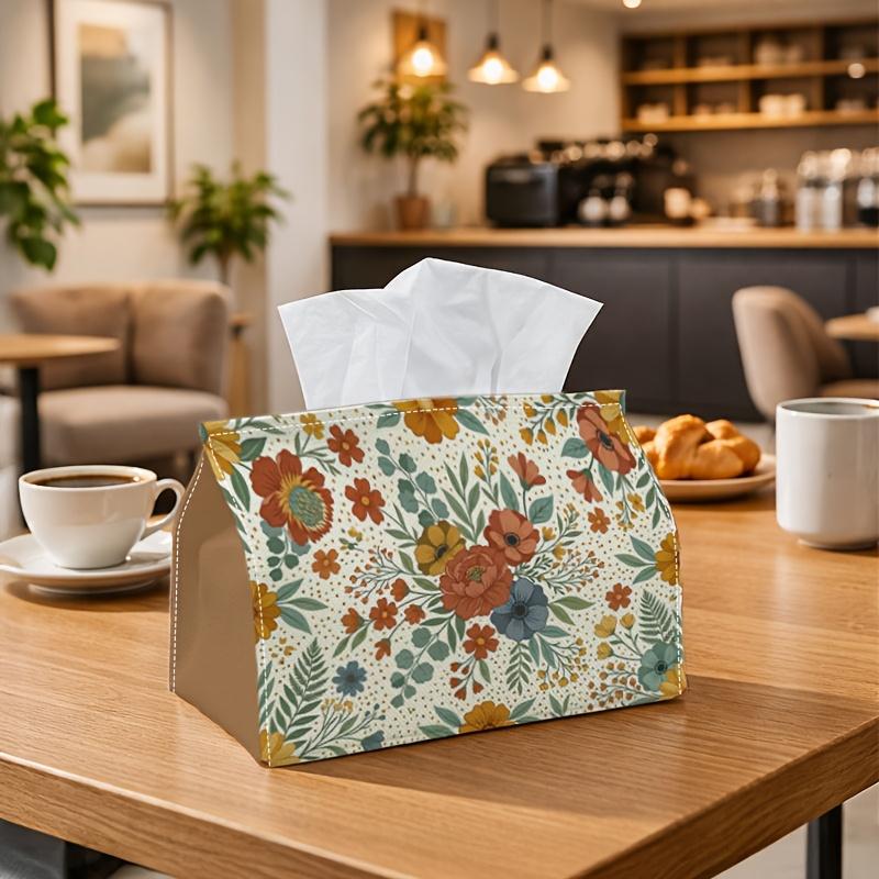 1pc Vintage Botanical Tissue Box - Multi-Functional Napkin Dispenser, Two Sizes Available Made of Durable Polyester, Decorated with Blooming Floral Le