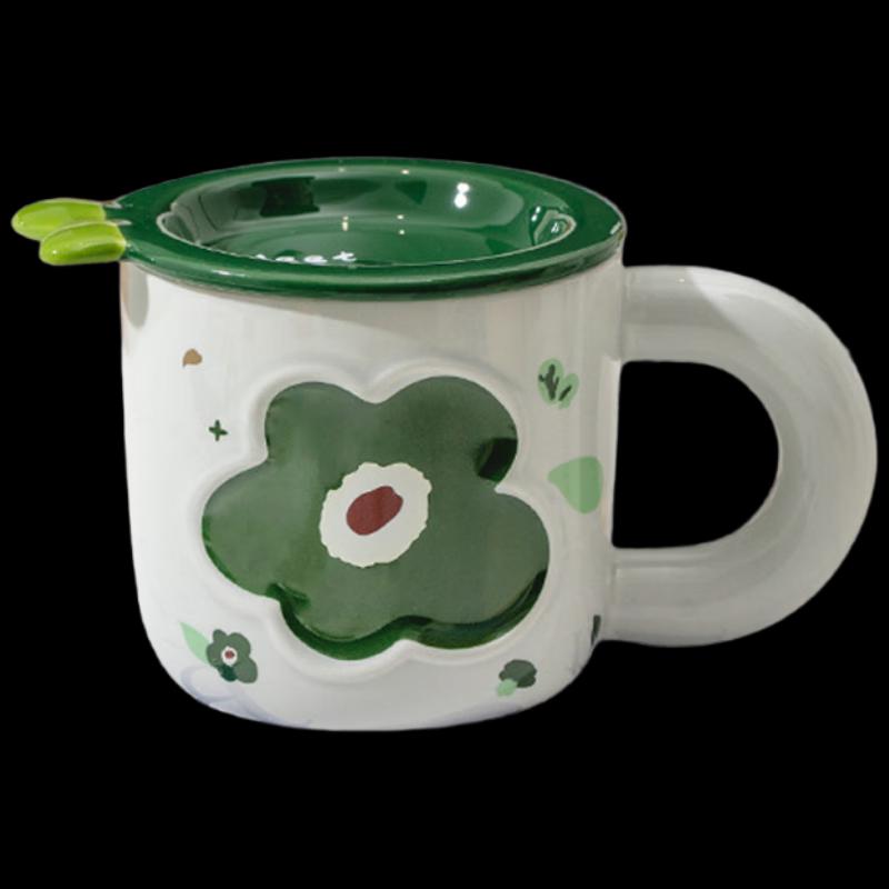 Danish Flower Ceramic Mug with Lid