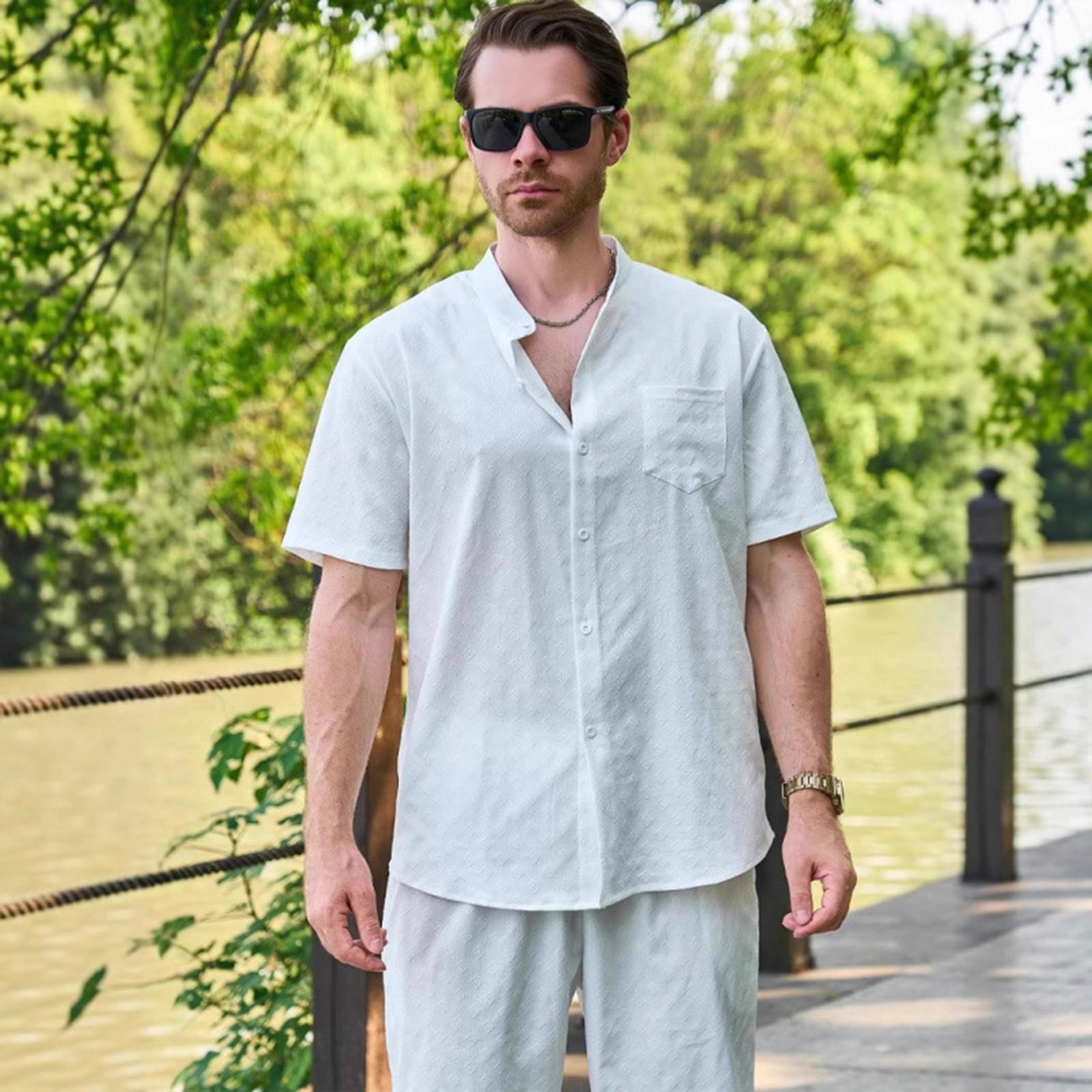 

Мужская повседневная рубашка с короткими рукавами и модный мужской топ M белый