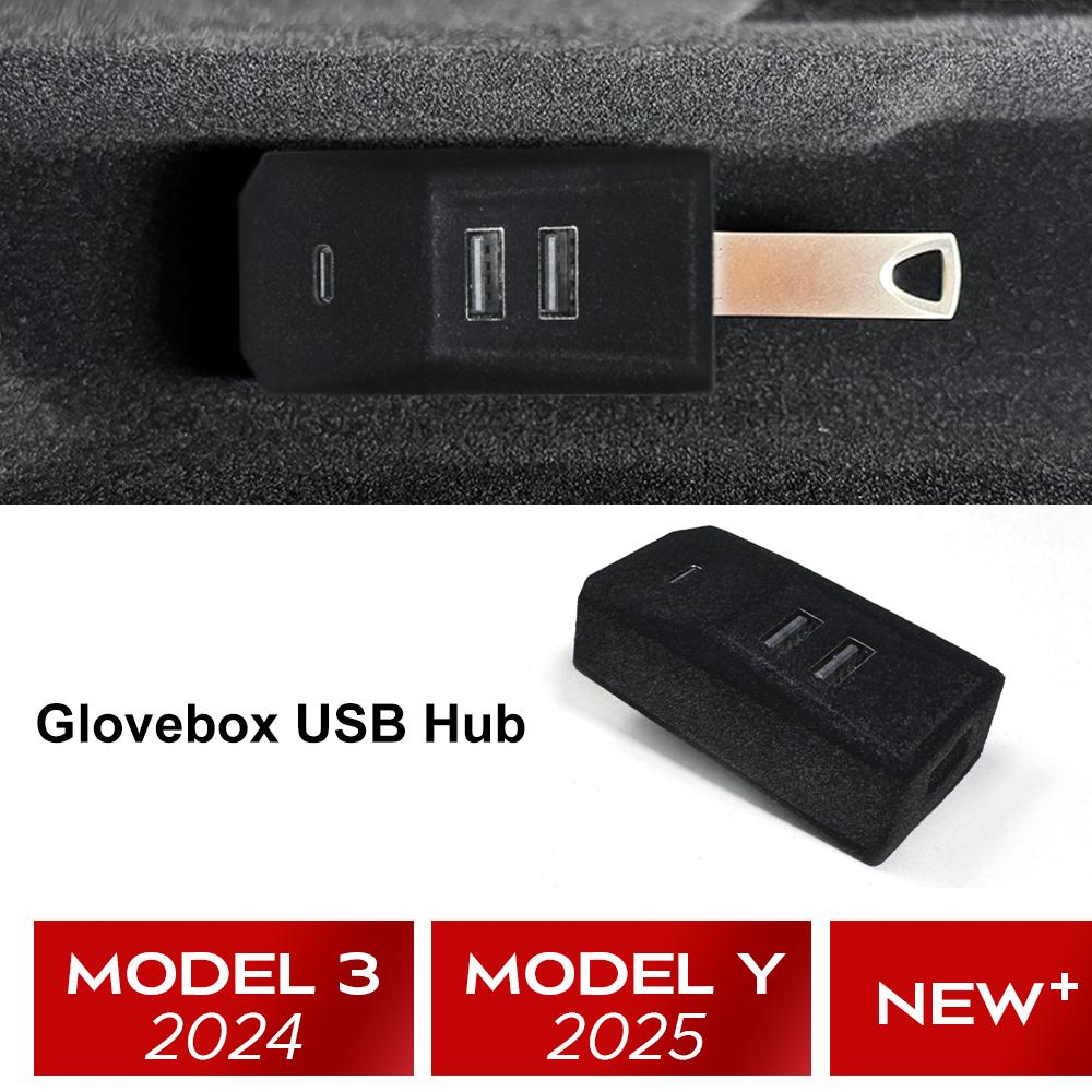 Glovebox USB Hub For Tesla New Model Y Launch Juniper 2025 Model 3 Highland 2024 Type-C Port Splitter Docking Station Data