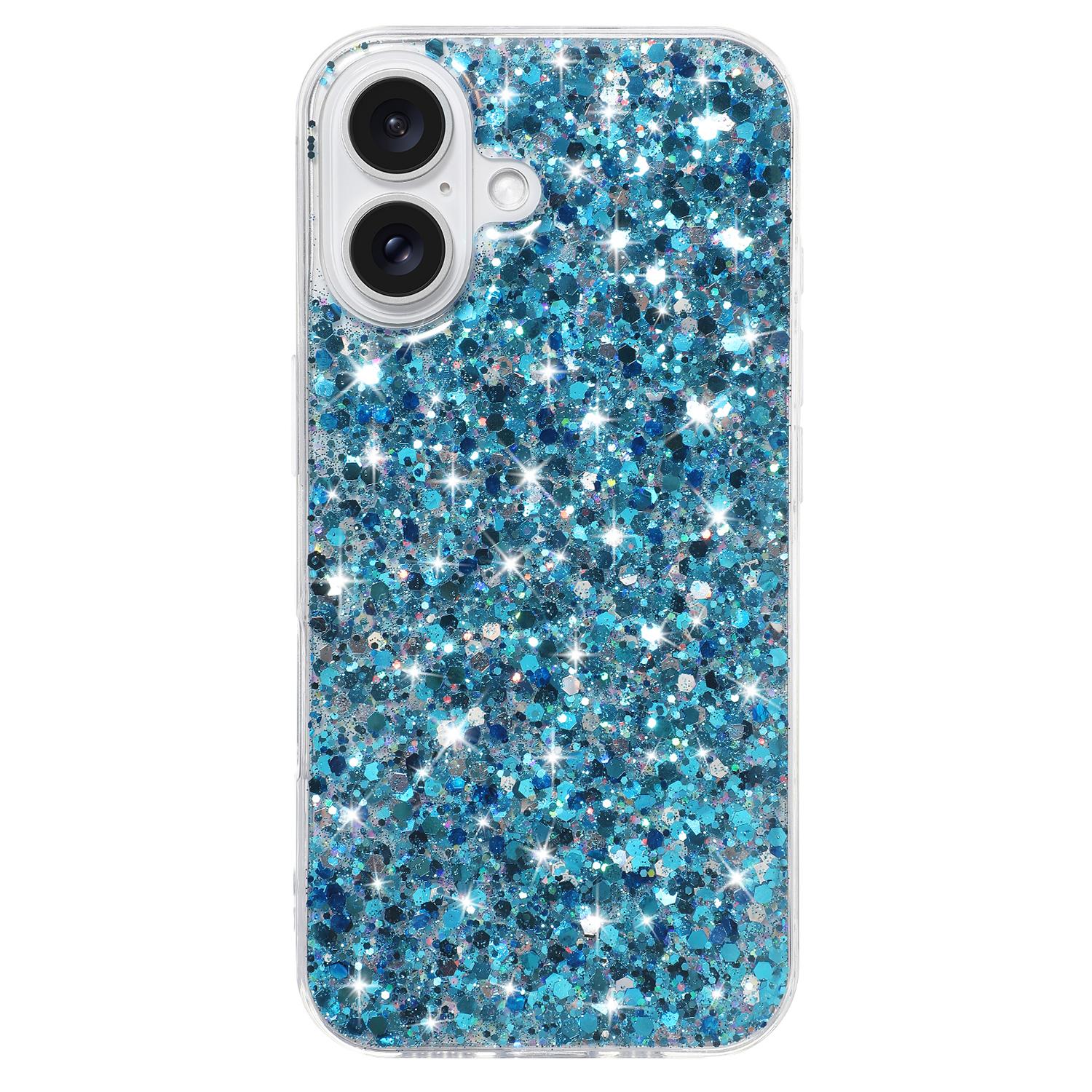 

For iPhone 16 Plus Case TPU Drop Protection Epoxy Glittery Sequins Phone Cover A