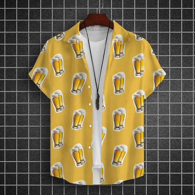 Camisa Hawaiana para Hombre Camisas de Manga Corta Estampadas 3D de Cerveza Camisa para Fiesta de Cerveza Camisetas Camisetas Casuales de Verano Ropa Holgada Oversize para Hombre
