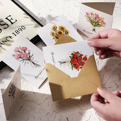 1/4/8 Sets Flower Bouquet Cards with Envelopes for Thank You, Wedding, Valentine, Christmas, Birthday, Parents, Wife, Teacher