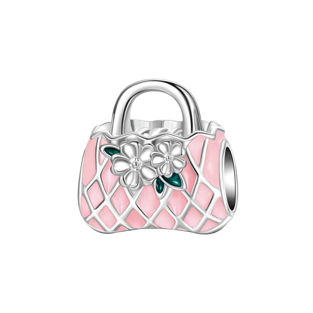 925 Silver Cute Fashion Lipstick High Heels Bag Charms Cartoon Pink Beads Pendant Fit Bracelet Jewelry Gift For Women