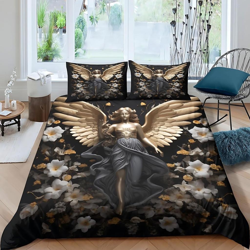 Zestaw poszewek na kołdrę Aniołek Dla Dzieci Rozmiar Królewski Bliźniaczy Pokrowce na Kołdrę Lekkie Pióra Wystrój Pokoju 2 Poszewki na Poduszki 1 Poszewka na Kołdrę Bez Wypełnienia