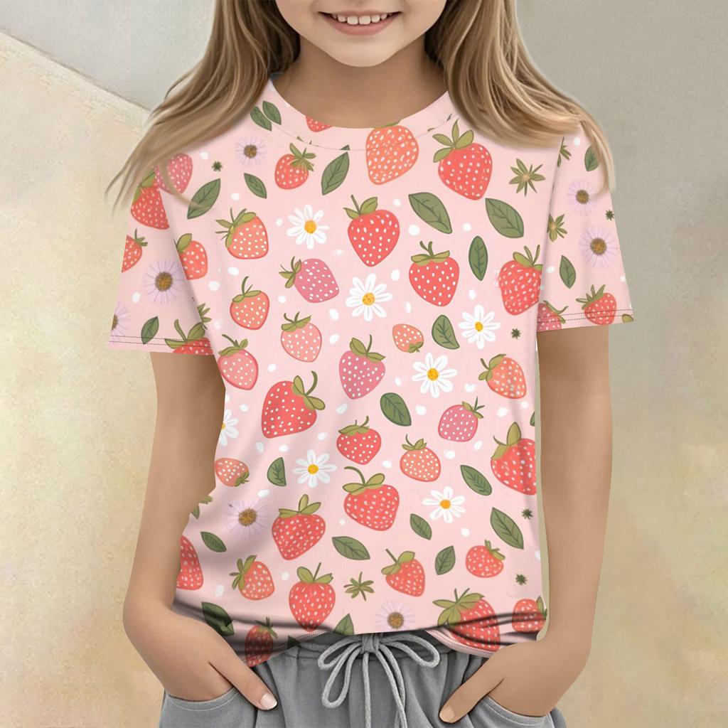 Kinder bedrucktes Rundhals Kurzarm Freizeit-T-Shirt