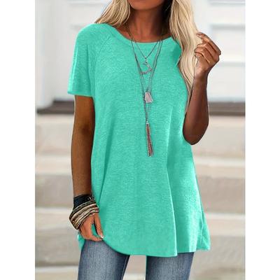 Lang recht T-shirt, nieuw modieus T-shirt met ronde hals en korte mouwen,