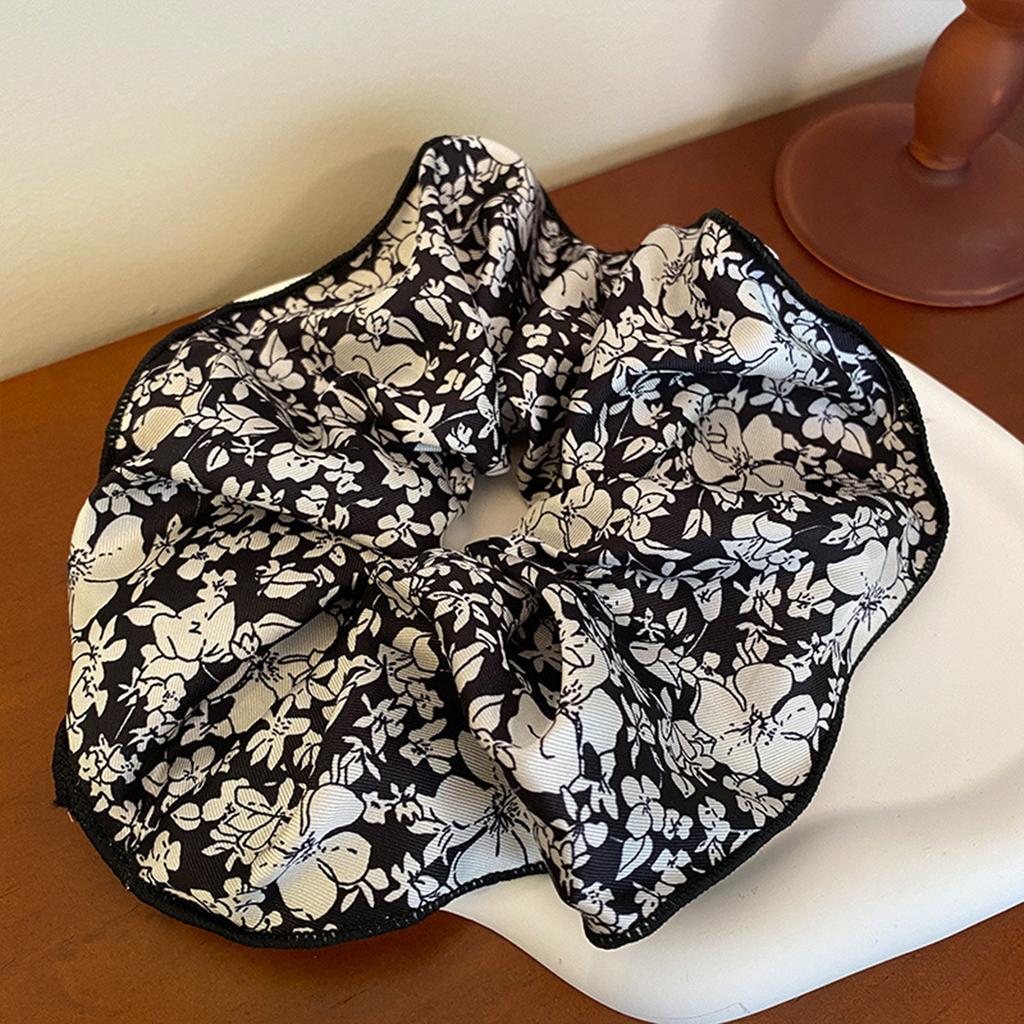 Korean Woman Big Elegant Black White Printed Elastic Hair Band Scrunchies Hair Ties Ladies Ponytail Holder Hair Accessories