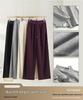 Women's Light Grey High-Waist Wide Leg Wool Pants - Casual Autumn Floor-Length Straight Sport Trousers