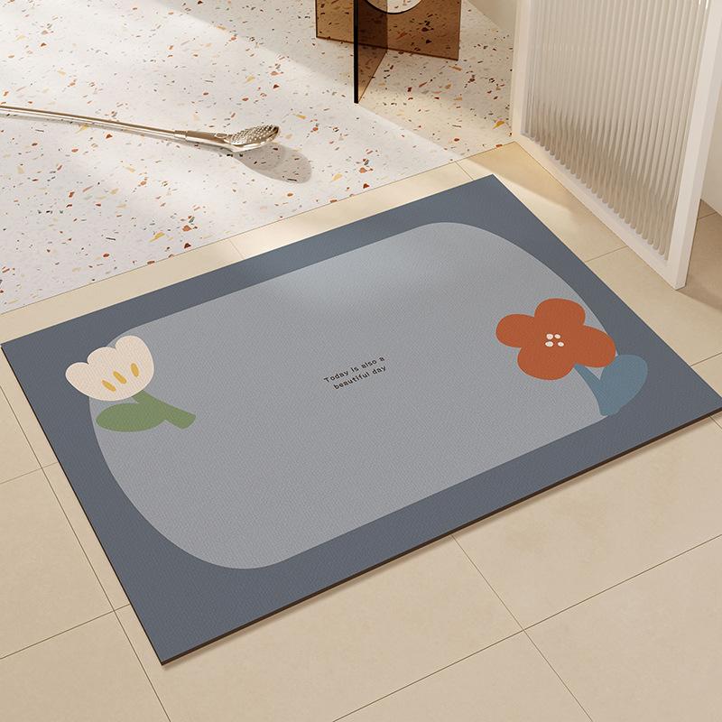 

Flower Bathroom Floor Mat Water Absorption Anti-slip Diatom Mud Mat Toilet Door Mat Bathroom Quick-drying Foot Mat 30 * 40cm
