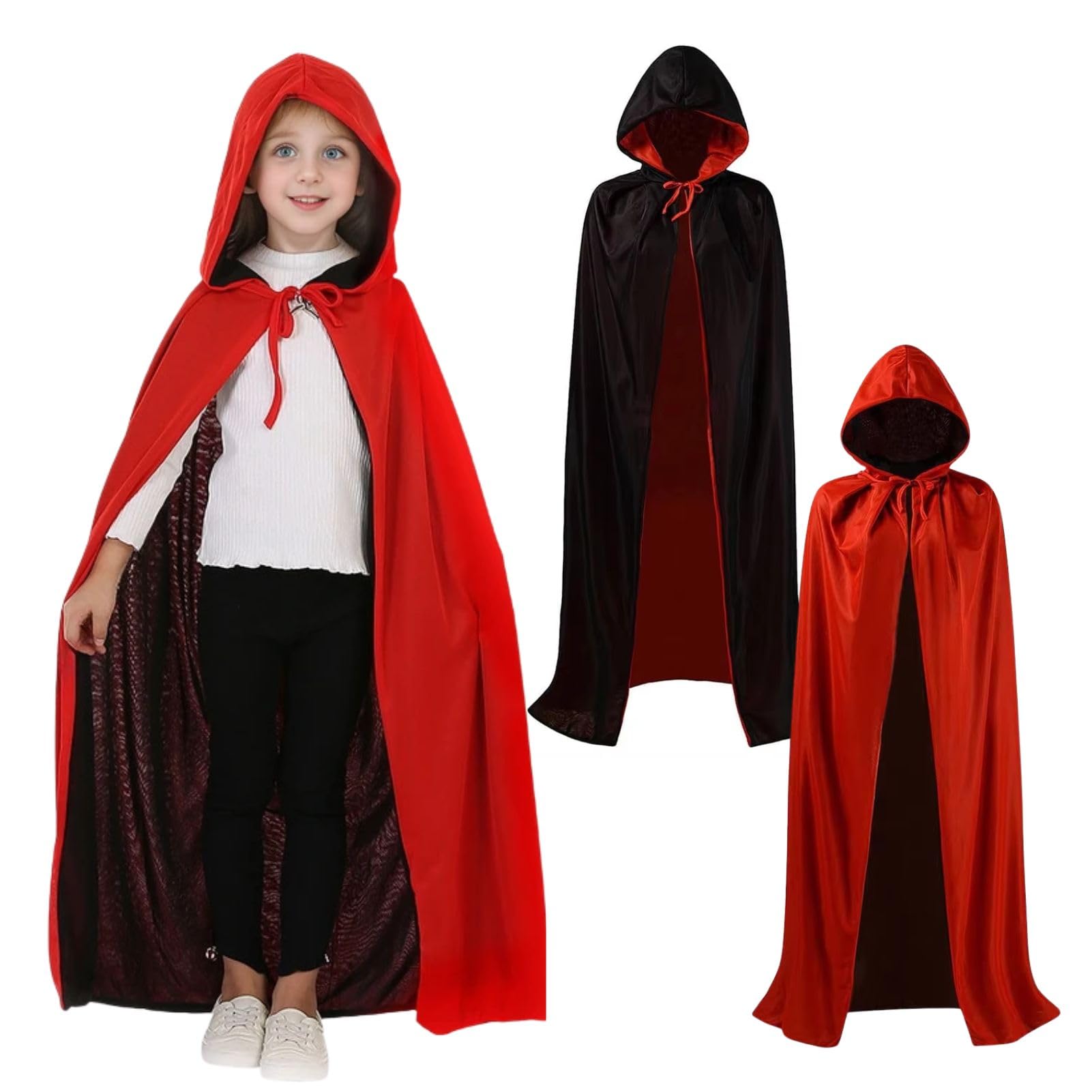 

MORYTRADE Дракула Готический плащ с капюшоном, Черный и красный, 140 см, для костюмов на Хэллоуин и вечеринки