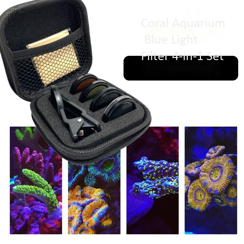 

4 In 1 Aquarium Smartphone Camera Lens Filter Kit Yellow Orange Filter For Coral Reef Aquarium Photography чёрный