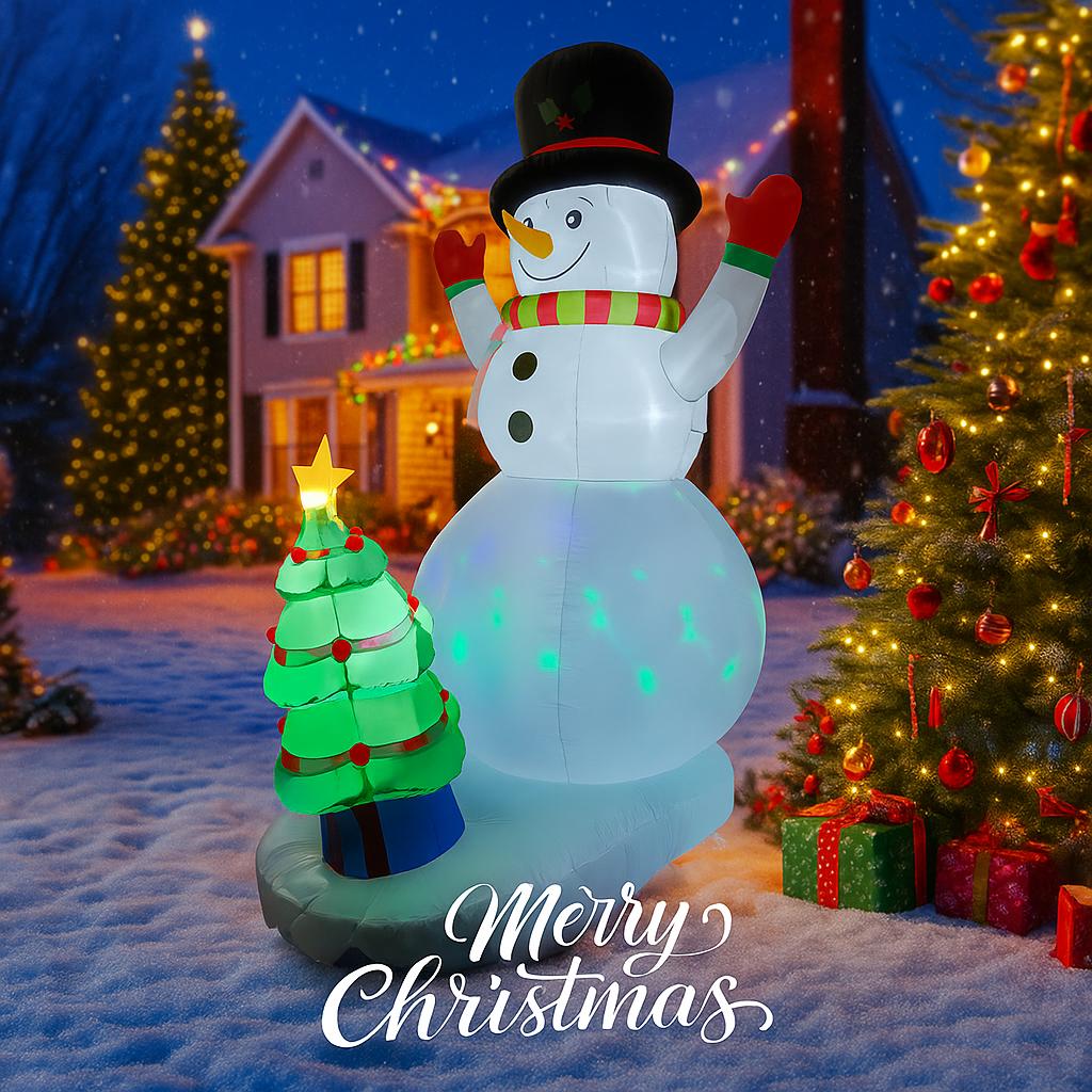 7.8FT Xmas Inflatable Yard Decor LED Snowman Christmas Tree Home Decoration Ornament Festive Toy Gift Supplies Holiday Decor