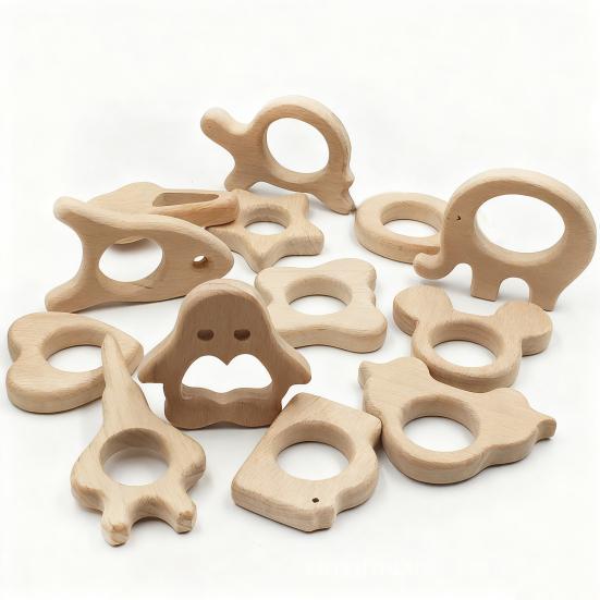 Juguetes Mordedores de Madera para Bebé Juguetes para Masticar de Madera de Haya Natural para Bebés Anillos de Dentición Educativos con Formas de Animales