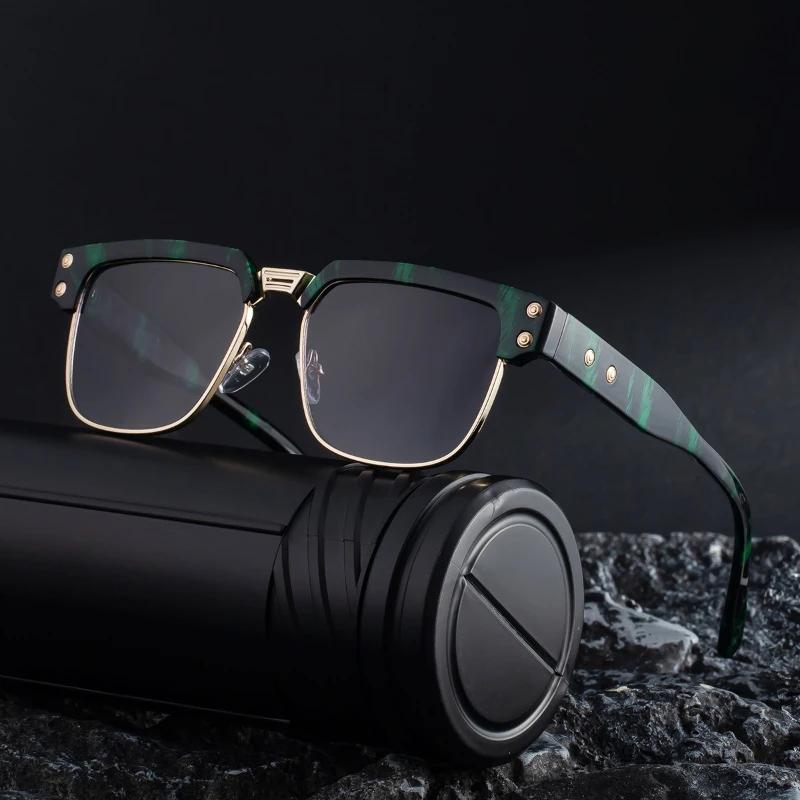 Men Luxury Vintage Punk Metal Sunglasses UV400 Protection Square Frame Fashion Outdoor Driving Shades Classic Brand