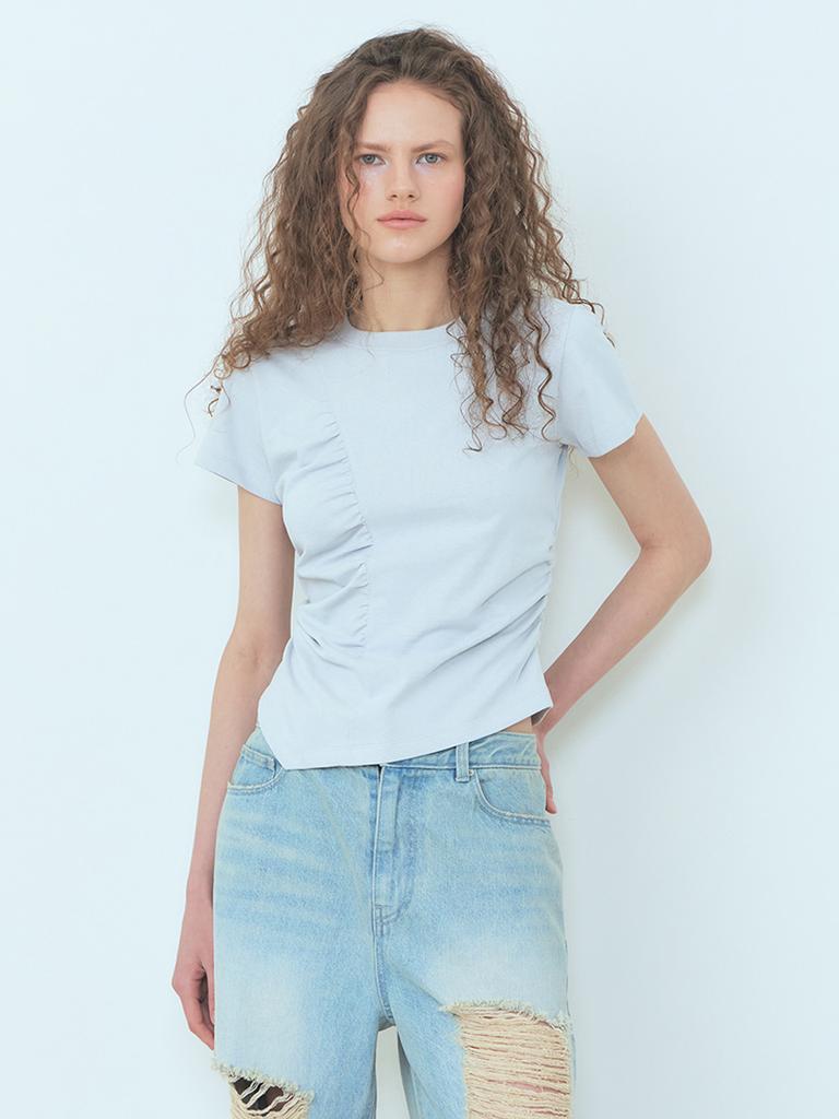 ETMON Curved Shirring T-Shirt Blue Gray