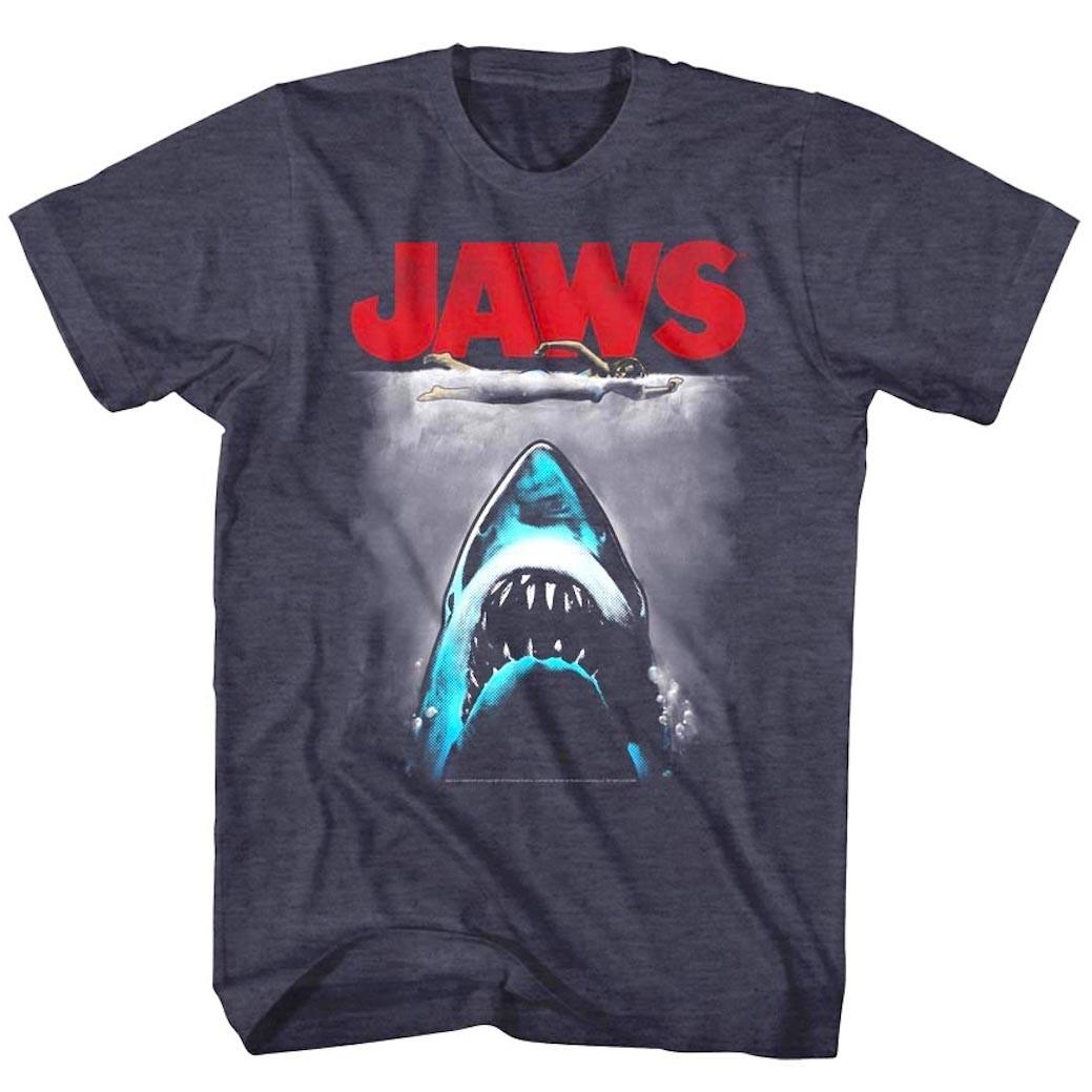 Jaws Vintage Movie Poster Attack Swimmer Men T Shirt Shark Spielberg Ocean S