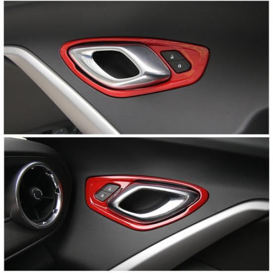 2pcs Red Inner Side Door Handle Frame Decor Cover Trim For Chevrolet Camaro 17+