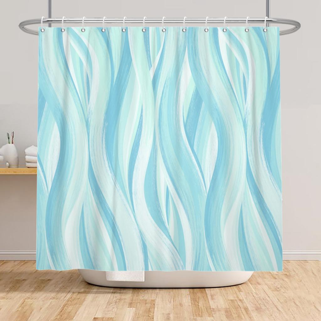 Modern Shower Curtain Wave Lines Modern Minimalist Geometric Unique Aesthetic Pattern Waterproof Polyester Bathroom Curtain