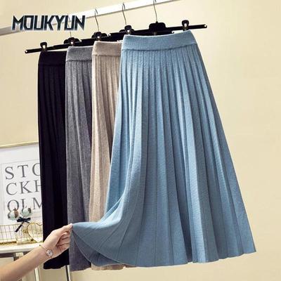 Dames Gebreide Midi Lange Geplooide Rok 4 kleuren Koreaanse Stijl Midilengte Hoge Taille Rok Dames