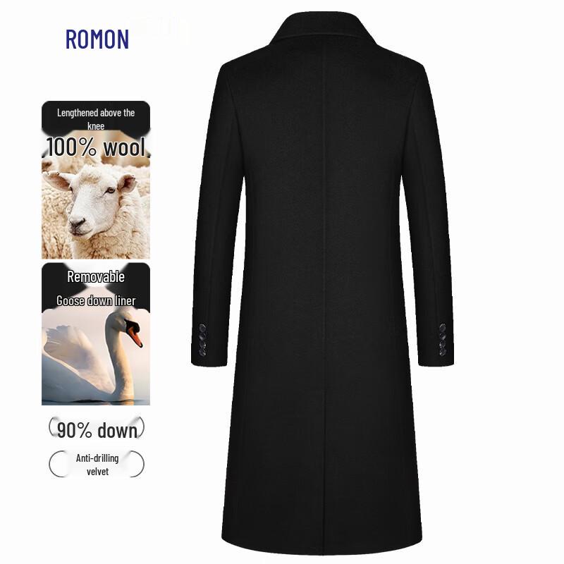 ROMON Men's 100% Wool Double-faced Overcoat with Goose Down Liner