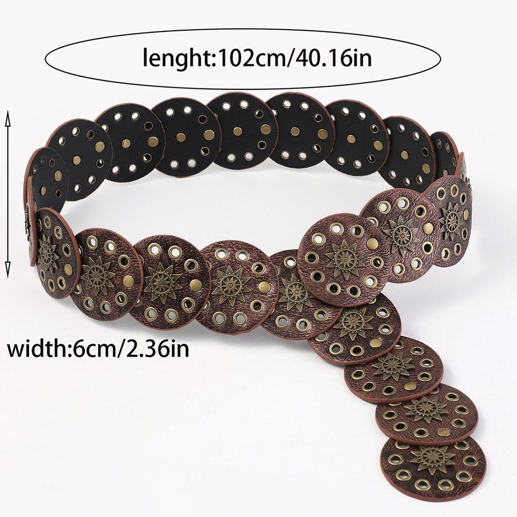 Hollowed Corset Belt Aesthetic Rivet Studded Belt Ethnic Belt Y2K Girl PU Leather Waistband Girl Western Waist Ornaments