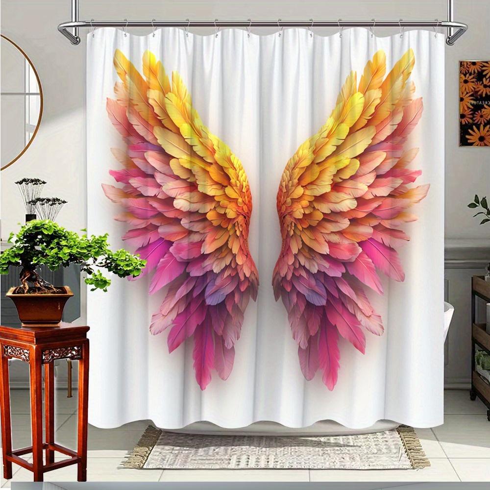 

1Pc Vibrant Angel Wings Shower Curtain - Polyester, Hand Wash Only, 70. 8X70. 8 Inches, Colorful Feather Design With Golden Acce W60H190(CM)-1 Pcs