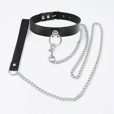 Gotický punkový PU kožený choker s O-kroužkem - Nastavitelný náhrdelník s obojkem pro ženy, Ideální pro Halloween a každodenní nošení