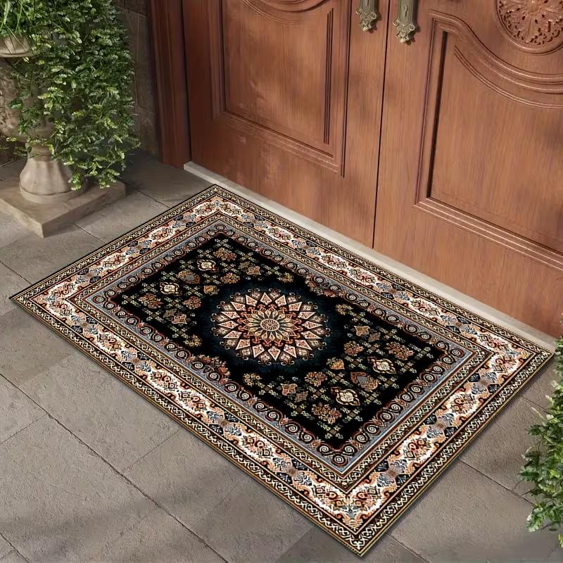 Vintage Persian Doormat Ethnic Medallion Border Print Non Slip Rug for Front Door Entryway Living Room Farmhouse Decor