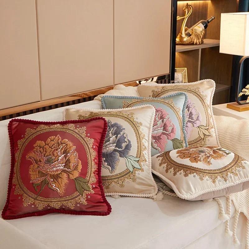 48x48cm European Style Embroidered Flowers Decorative Cushion Cover Pillowcase Home Sofa Car Throw Pillow Case Cojines