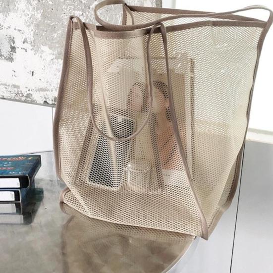 Storage Bag Large Capacity Mesh Tote Breathable Transparent Beach Bag for Swim Gym Shopping Foldable Compact Travel Bag Multipurpose Organizer