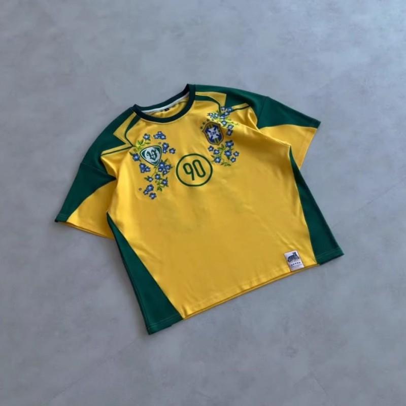 INS Embroidered Jersey Retro Brazil Short Sleeve T-Shirt Men Women Streetwear