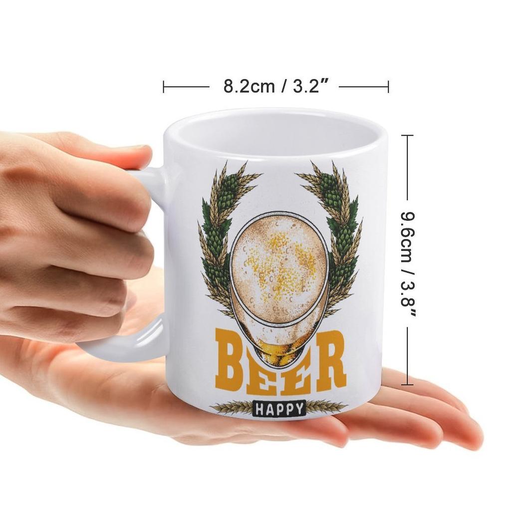 1pc 11oz White Ceramic Mug with Double-Sided Print for Beer Fans, Perfect Daily Coffee Cup, Great for Work or Home