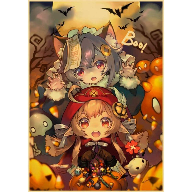 Genshin Impact Cartoon Character Posters Kraft Paper Prints Home Room Decor Study Bedroom Bar Cafe Wall Paintings Wall Stickers