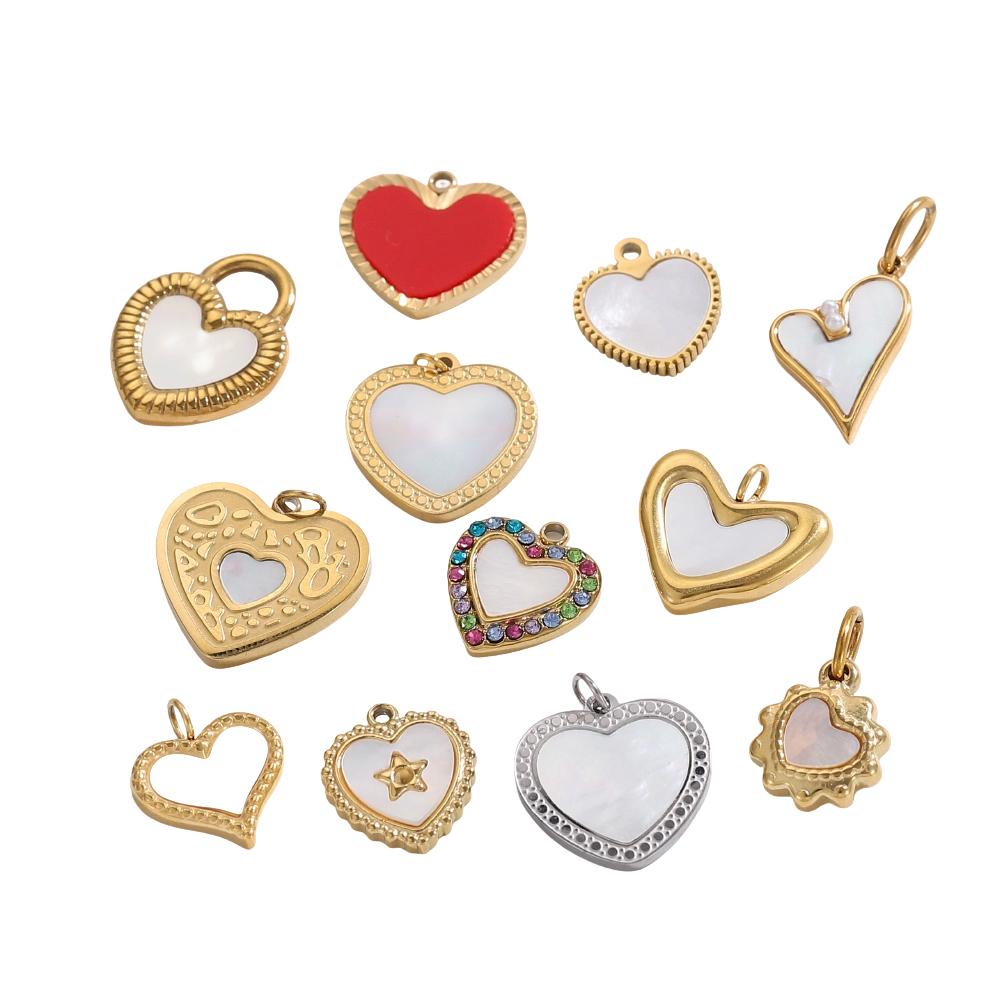 CARLIDANA New Fashion Pendants Charms Heart-shaped Stainless Steel Plated Gold Zircon Pendant Love Red Enamel Women's Gifts